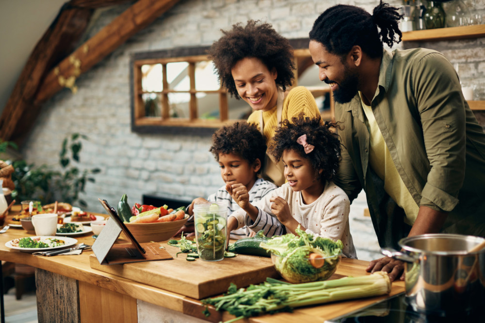 Family cooking together